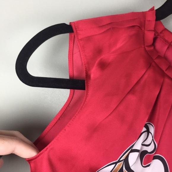 Loft Gathered Collar Scarf Print Red Blouse XSP - Picture 5 of 8